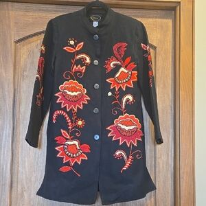 Alex Kim Embroidered Long Black Jacket Small/Medium
